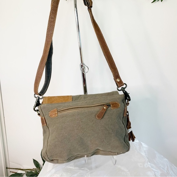 Myra Bags Vintage Stamp Canvas and Hairon Messenger Bag - Picture 6 of 6